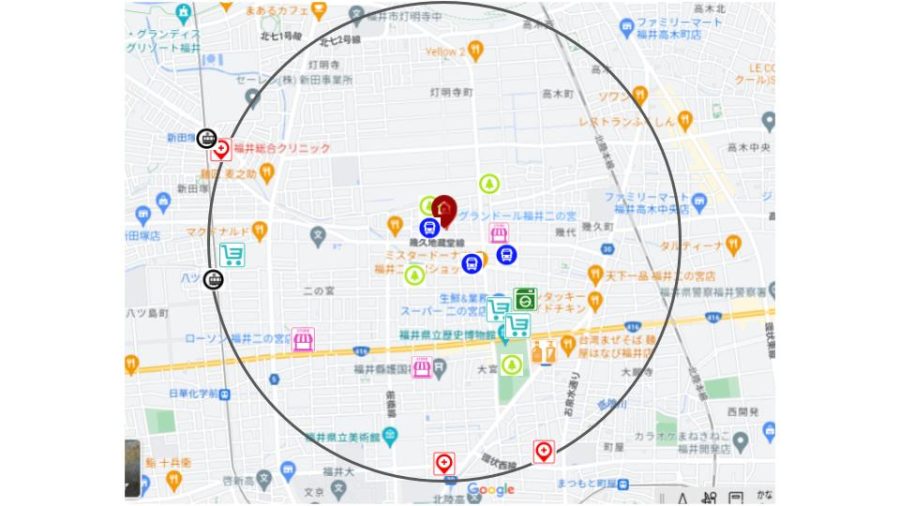 グランドール福井二の宮／1キロ圏内地図